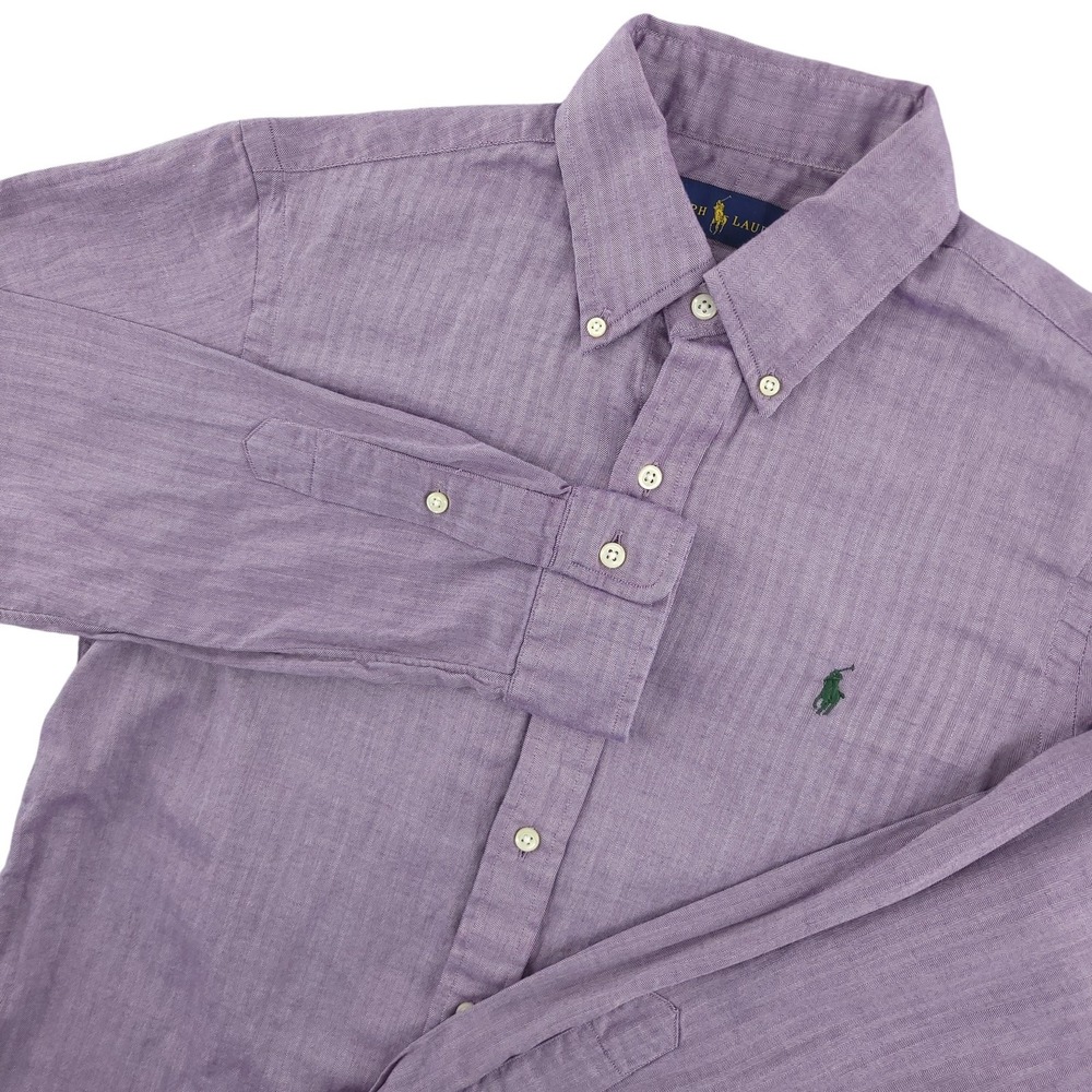 Ralph Lauren Shirt Mens S Purple Herringbone Long Sleeve Button‎ Down Cotton
